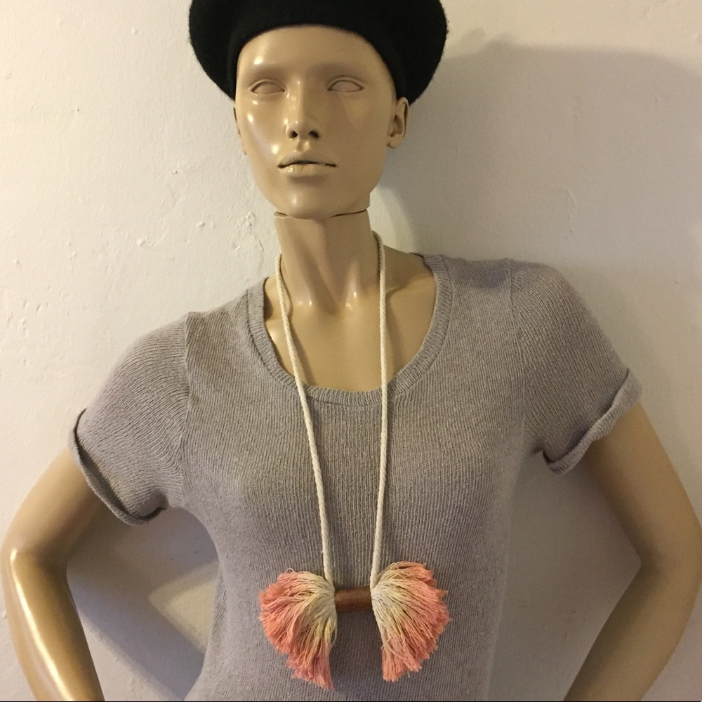 Handmade Fiber Art Necklace, Copper + Sunset